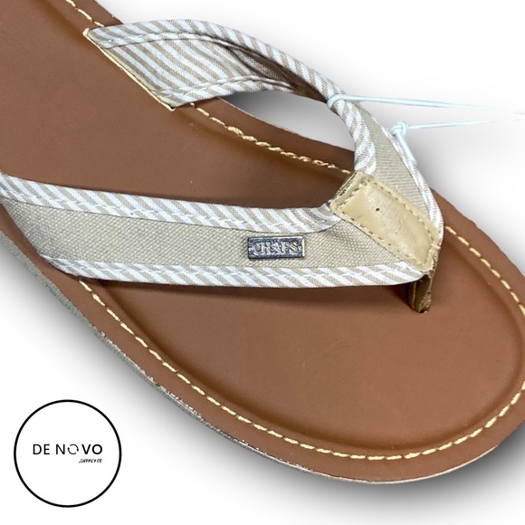Chaps Shoes - Chaps Woman’s T-bar Flat Sandals Size M 7-8 Tan White Brown